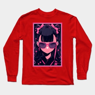 Aesthetic Anime Girl Pink Rosa Black | Quality Aesthetic Anime Design | Premium Chibi Manga Anime Art Long Sleeve T-Shirt